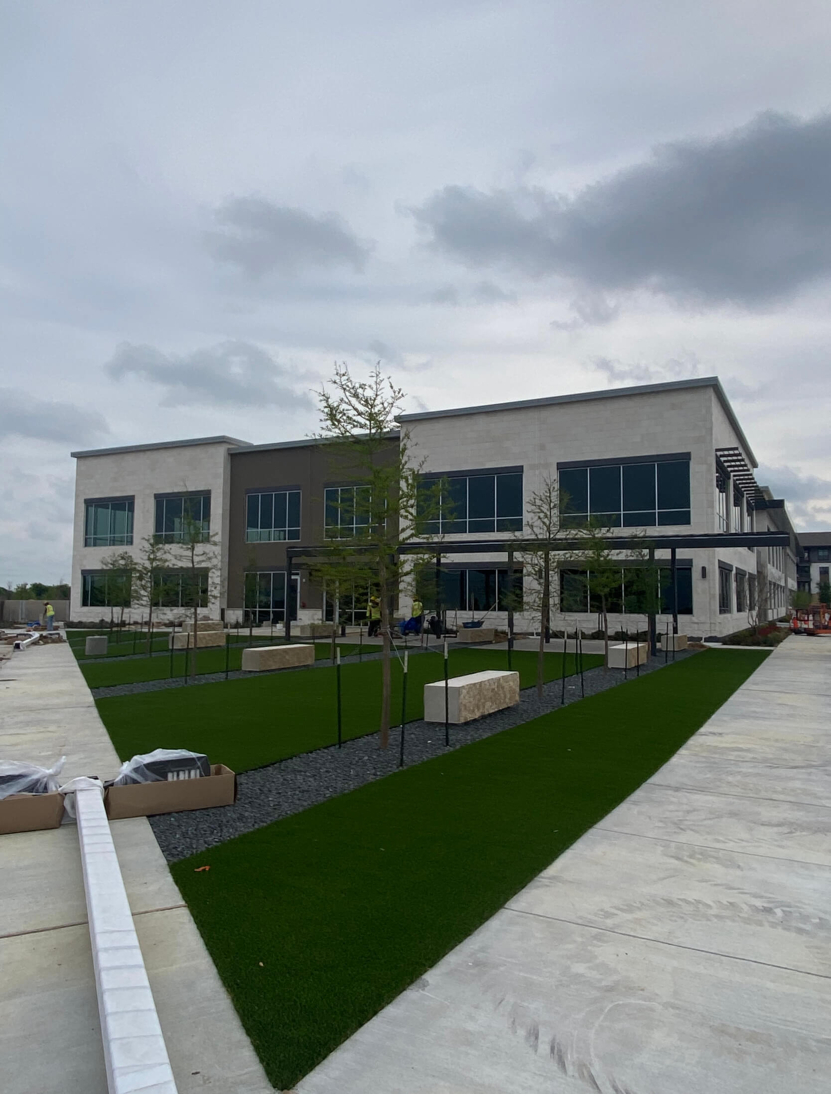 artificial lawn on apartment complex